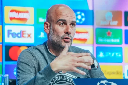 Manchester City manager Pep Guardiola during the press conference.